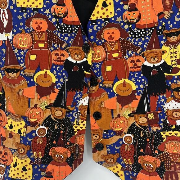 Vintage 80s 90s Halloween Vest Bear Pumpkin Costume Black Orange Trick or Treat - Picture 5 of 9